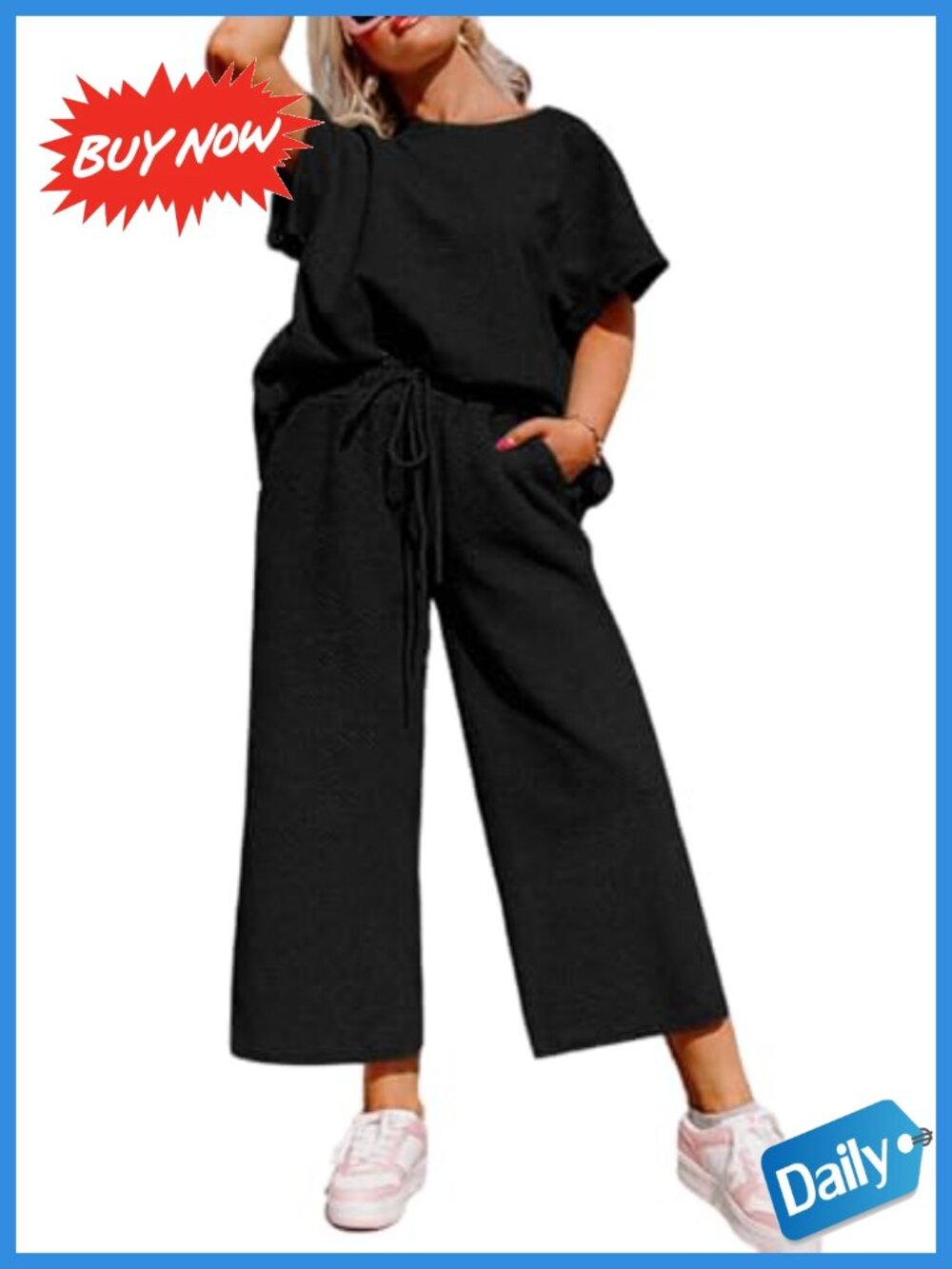 Plus Size Short Sleeve Tops & Wide Leg Pants 2 Piece Lounge Set